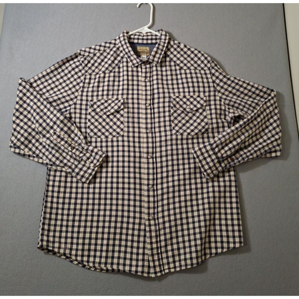 Roebuck & Co Flannel Shirt Womens XXL Long Sleeve Pearl Snap Cotton Plaid